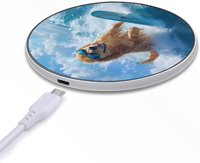 Retriever Dog Surfing Wireless Charger Anti-Slip Wireless Charging Pad Slim Charger Mat for Men Women