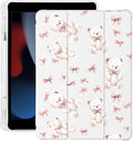 Cute Kawaii Bear Bow for iPad Pro 11 Inch Case 4th/3rd/2nd Generation 2022/2021/2020 with Pencil Holder Auto Sleep/Wake White Leather Soft TPU Back Cover