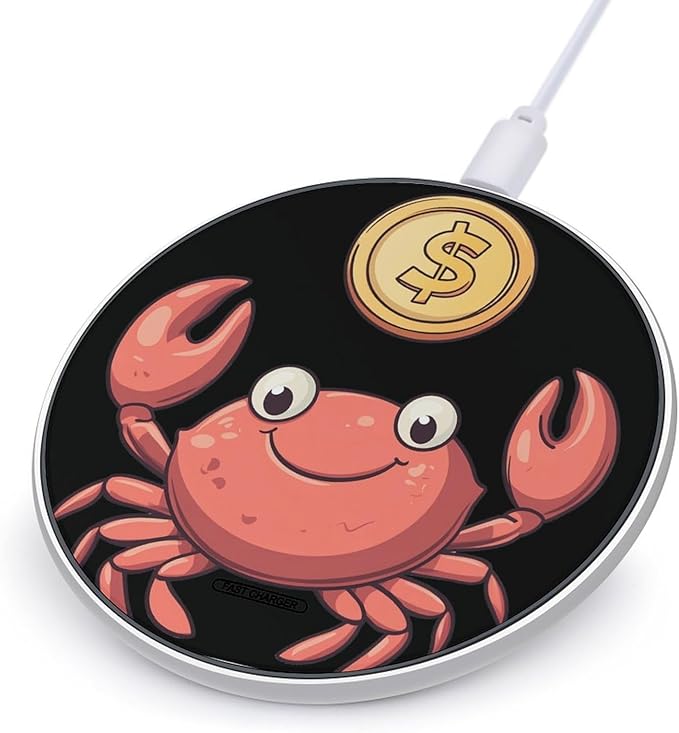 Red Crab Dollar Coin Phone Charger Magnetic Charging Pad Anti-Slip with USB Cable