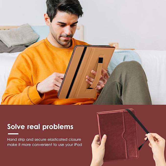 VIKESI Case for iPad Pro 13-inch M5 or M4 Released in 2025 or 2024 Leather Stand Cover with Apple Pencil Holder Auto Wake/Sleep Multiple Viewing Angles Built in Hand Strap &amp PocketBurgundy Re
