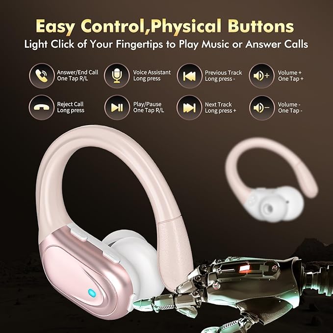 Wireless Earbuds Sports Bluetooth Headphones 80Hrs Playtime Ear Buds with LED Power Display Noise Canceling Headset IPX7 Waterproof Earphones for Workout/Running（Rose Gold）