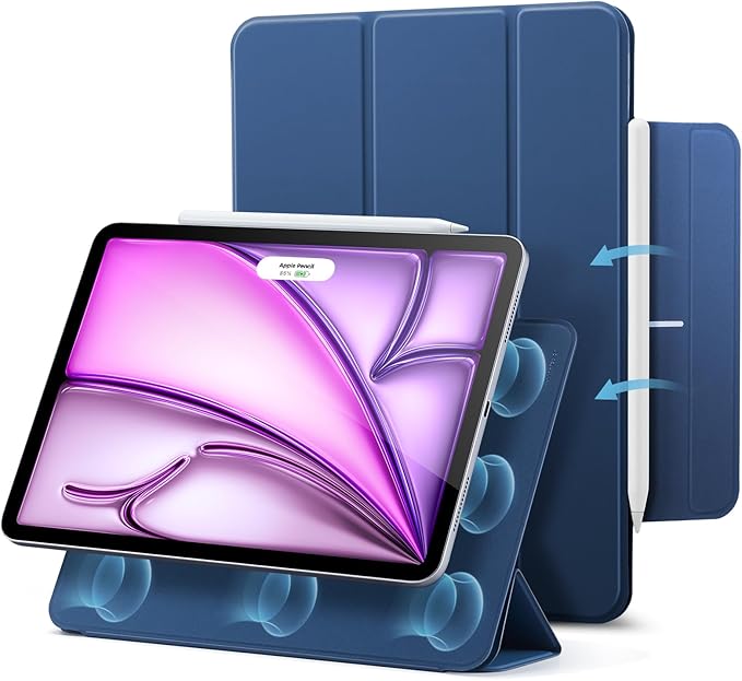 ESR for iPad Air 13 Inch Case M4/M3/M2 (2026/2025/2024) iPad Pro 12.9 Case Powerful Magnetic Attachment Slim Trifold Stand Case Supports Pencil Pro &amp Pencil (USB-C) Rebound Series Dark Blue