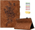 Folio Case for Amazon Kindle Fire HD 8/Fire HD 8 Plus (12th/10th Generation 2024/2022/2020) 8 with Stand/Pencil Holder [Auto Sleep/Wake] Embossed PU Leather Smart Cover Brown Butterfly Flower
