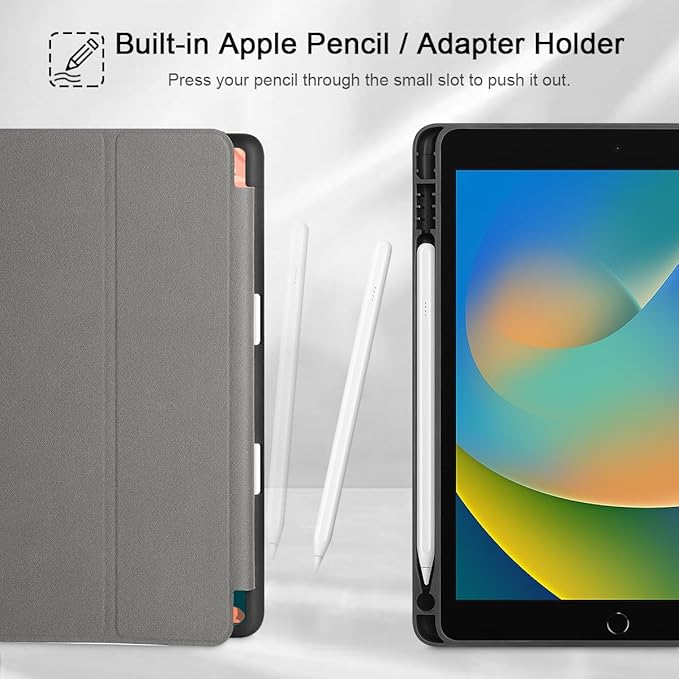 Mektron Designed Printed iPad 10.2 Case 9th Gen (2021)/ 8th Gen (2020)/ 7th Gen (2019) with Pencil Holder Slim Stand Protective Case with Soft TPU Back for iPad 10.2 Inch Abstract Florals