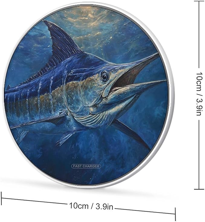 Marlin Swimming Moonlitght Fast Portable Charger 10W Funny Graphic Phone Charging Pad with USB Cable
