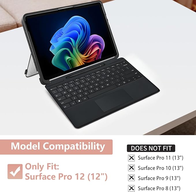 Protective Case for Microsoft Surface Pro 12 inch 2025 | Fall-Resistant Cover with Hand Strap | Compatible with Built-in Kickstand &amp Magnetic Slim Pen Storage &amp Type Cover Keyboard | Pink