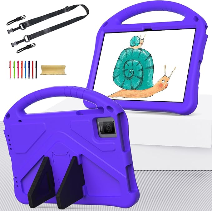 Kids Case for T-Mobile Revvl Tab 5G 2023 Model 10.36 Inch Soft EVA Handle Stand Shockproof Lightweight Children Friendly with Shoulder Strap Cover Case for Revvl Tab 5G Purple