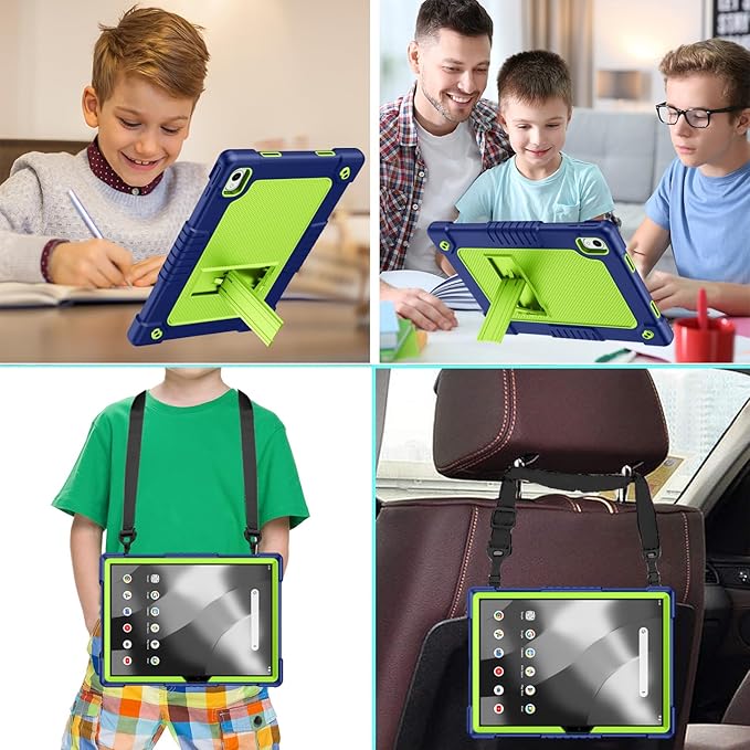 for Walmart Onn 12.1 inch Tablet Pro 2024 Model Case/Onn 12.1 inch Tablet Pro(100146663) Case Kids Friendly with Shoulder Strap Stand 2Pcs Tempered Glass Screen Protector (Navygreen+2Pcs)