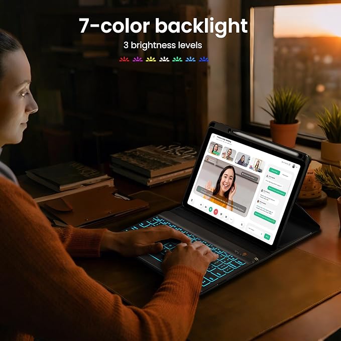 Leather Keyboard Case for iPad Air 5th 4th Generation 10.9 inch Pro 11 1st/2nd/3rd/4th 7 Color Backlight BT Keyboard Folio with Pencil Holder 2022 2021 2020 2018 (Brown)