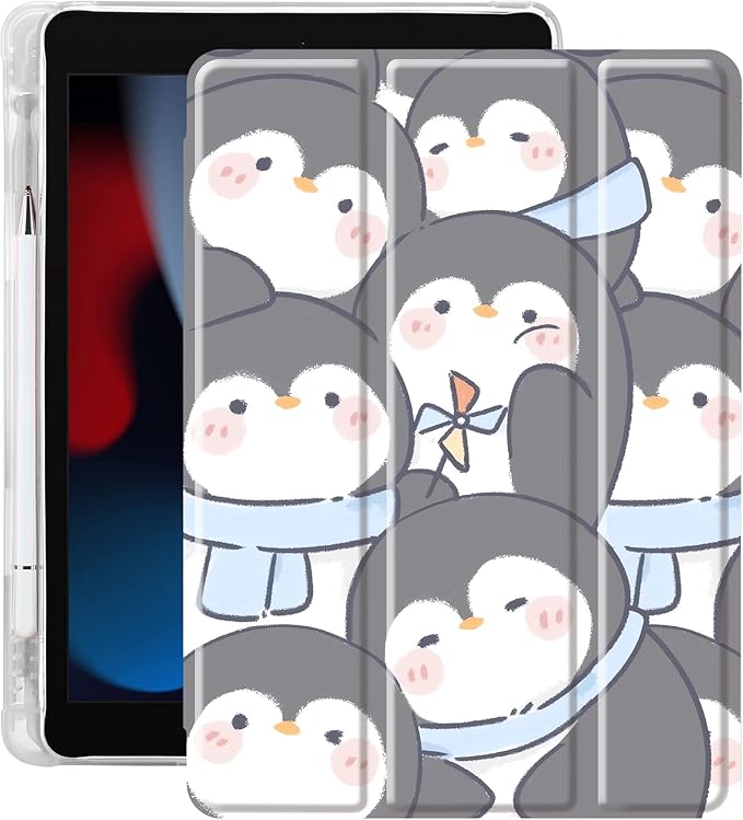 Idocolors Cute Kawaii Penguin Pad Case for 7.9 Inch iPad mini 4/iPad mini 5 Clear TPU Trifold Stand Back Cover with Pencil Holder Auto Wake/Sleep Foldable Shockproof Protective Case