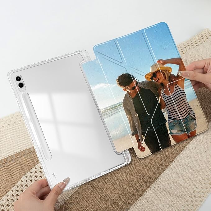 Custom Pictures Personalized Case for Samsung Galaxy Tab S10+/S10 Plus 12.4 inch(2024) Built-in Pencil Holder Customized Photo Galaxy Tablet Case with Shockproof Protective Cover Clear PC Back Shell