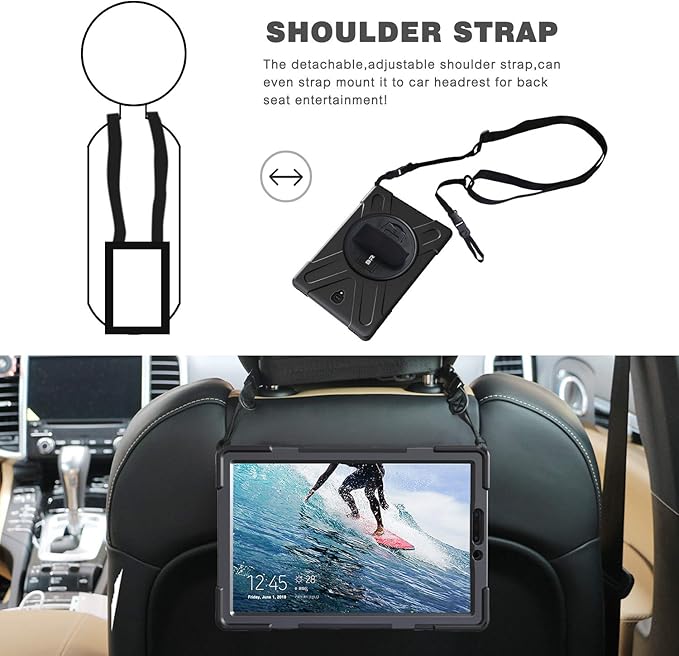 BRAECN for Galaxy Tab S4 10.5 CaseHeavy Duty Shock-Proof Case with 360 Degree Kickstand/Hand Strap and Carrying Shoulder Strap for Samsung Galaxy Tab S4 10.5 inch 2018 SM-T830/T835/T837(Black)