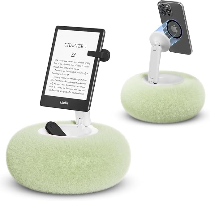 Magnetic Phone Pillow Stand Phone Holder for BedLapDesk Cozy Pillow Stand with Snack Bowl and 2 Magnetic Rings Compatible with 3.5-7 iPhoneE-Reader Kindle Green