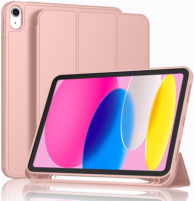 Case for iPad (A16) 11 Inch 2025/iPad 10th Generation 10.9 Inch 2022 Slim Trifold Stand Protective Cover with Pencil Holder and Soft TPU BackSupport Auto Sleep/Wake (Rose Gold)