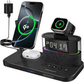 MONASAY Qi2 5 in 1 Wireless Charging Station 23W Wireless Charger with Alarm Clock for Multiple Devices Magnetic Charger Stand for iPhone 17/16/15/14/13 Series and AirPods Apple Watch Series Black