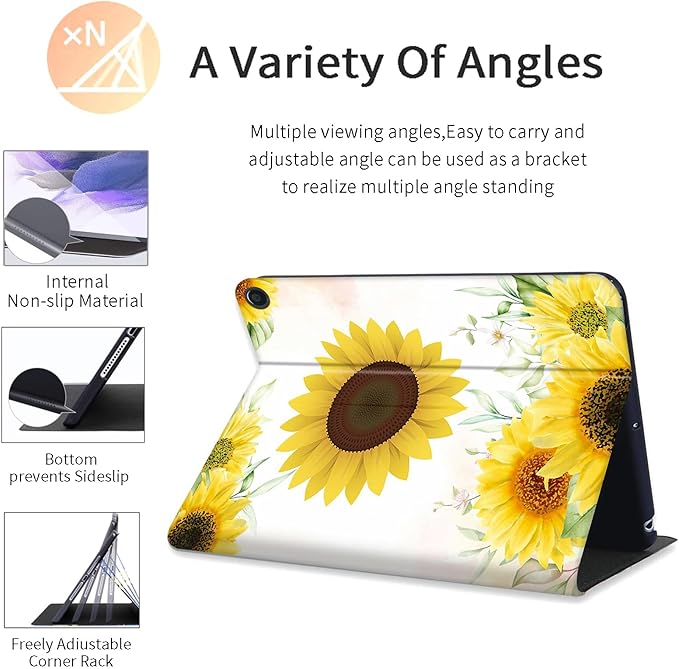 Tablet Case for All-New Amazon Kindle Fire HD 10 Tablet (13th Generation 2023 Release) - Auto Wake/Sleep Shockproof Full Body Rugged Cover Soft TPU Smart Stand Case Sunshine Flower