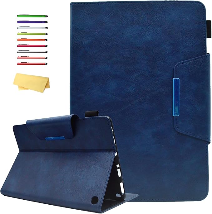 Folio Case for Amazon Kindle Fire HD 8/Fire HD 8 Plus (12th/10th Generation 2024/2022/2020) 8 UUcovers PU Leather Magnetic Smart Cover with Stand/Pencil Holder/Pockets [Auto Sleep/Wake] Blue