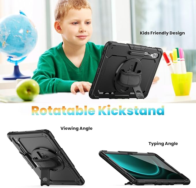 Herize Case Compatible with Samsung Galaxy Tab S10/S9/S8 Ultra 14.6 Inch with Screen Protector Pen Holder | Shockproof Cover W/Stand Shoulder Strap Hand Strap