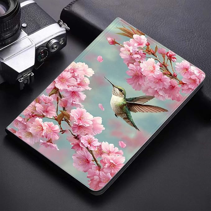 Case for Samsung Galaxy Tab A11 / Tab A9 8.7-Inch 2025/2023Slim Protective LeatherAuto Wake/SleepAdjustable Viewing Angle Stand.Cherry Blossom Hummingbird
