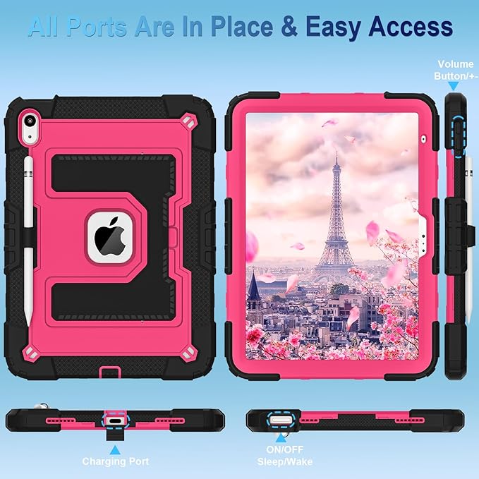 WESOROL Case for iPad A16 11th Generation 11 Inch (2025) iPad 10th Generation 10.9 Inch (2022)i Pad A16 Case Military Grade Shockproof Cases with Pencil Holder Shoulder StrapBlack Pink
