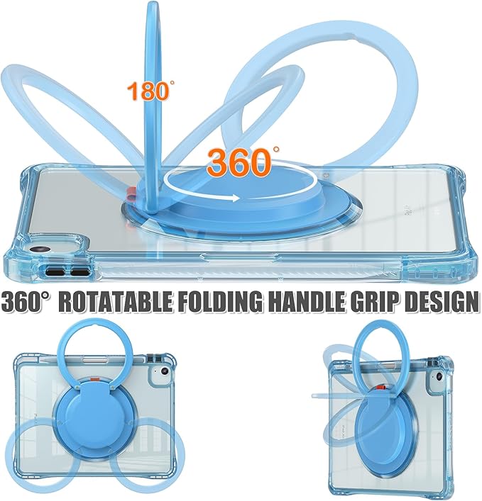 Shockproof Case for iPad Air 11'' (M4 2026/M3 2025/M2 2024)/ iPad Air 10.9'' Air 5th /4th Gen PC Clear Tablet Cases with Rotating Stand for Kids Light Blue