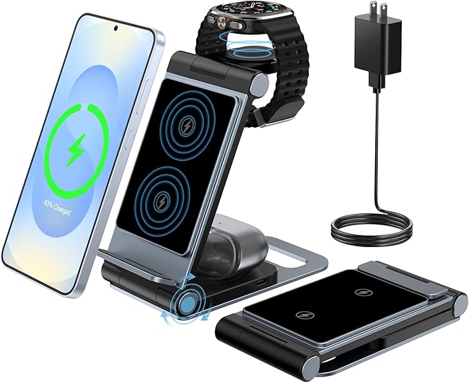 Wireless Charger for Samsung 3 in 1 Wireless Charging Station Foldable Wireless Charger Stand for Samsung S26 S25 Ultra S24 S23 S22 S21 / Z Flip/Z Fold Series for Galaxy Watch 8/7/6/5/4/ Galaxy Buds