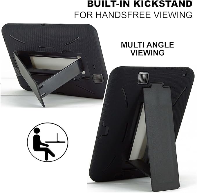 NEM Tablet Case Compatible with Kindle Fire HD 7 inch (2012 Version) [NOT for Fire HDX 7] Heavy Duty Dual-Layer Rugged Armor Protective Cover with Air Cushion Kickstand (Black)