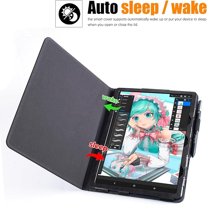 BOZHUORUI Case for XPPen Magic Drawing Pad 12.2 PU Leather Protective Folio Cover with Auto Sleep WakeMultiple Viewing Angles Stand Cover for XP-Pen 12.2 Inch Drawing Tablet (Rock Black)