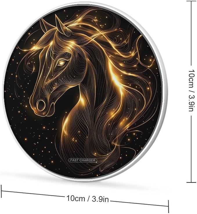 Glowing Golden Horse Head Phone Charger Magnetic Charging Pad Anti-Slip with USB Cable