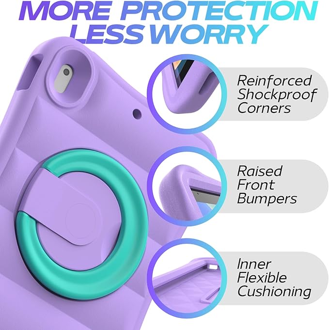 MRWHO Kids Case for iPad 9th 8th 7th Generation 10.2 inch – Lightweight Flexible Shockproof Rotating Stand Handle Rugged Cover for iPad 9 8 7 Gen Girls Boys Purple