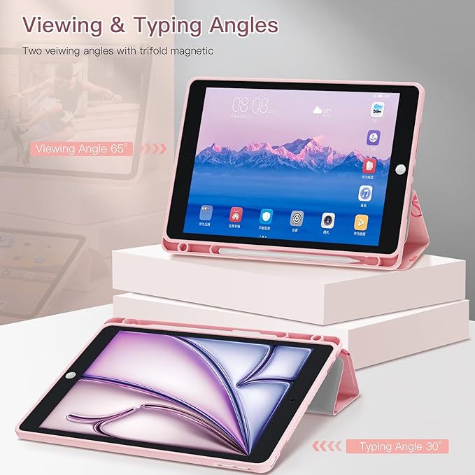 Teryeefi for iPad 9th Generation Case Clear Back Cover with Pencil Holder &amp Auto Sleep/Wake for iPad 10.2 inch 9th/8th/7th Generation 2021/2020/2019 - Cute Pink Bow
