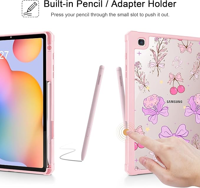 Mektron Case for Samsung Galaxy Tab S6 Lite 10.4 Inch 2024/2022/2020 with S Pen Holder Multi-Angle Viewing with Shockproof Cover Clear Shell + Trifold Stand + Auto Wake/Sleep Retro Wallpaper