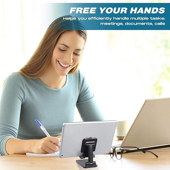 24 Pcs Cell Phone Stand Desk Table Adjustable Angle Height Phone Stand Foldable Portable Mobile Holder Silicone Pad Smartphone Tablet Holder Bulk for Office Travel Filming (WhiteBlack)
