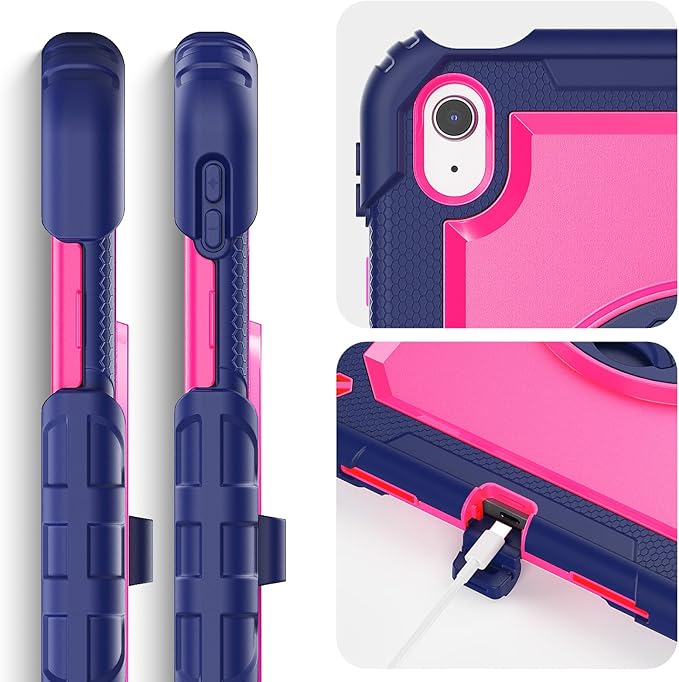 Kids Case for iPad (A16) 11th/10th Generation 11''/10.9'' 2025/2022: Shockproof Protective Case with Hand/Shoulder Strap Pencil Holder Rotate Stand Screen Protector