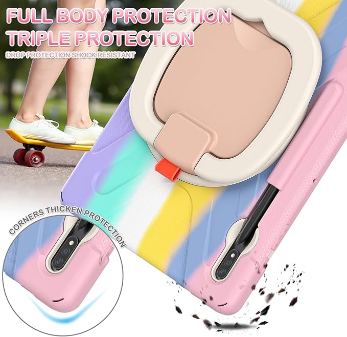 BATYUE Case for Samsung Galaxy Tab S10+ Plus /S9 FE+ Plus /S9+ Plus /S8+ Plus /S7+ Plus /S7 FE 5G 12.4 inch Shockproof Protective Tablet Case with Shoulder Strap Kickstand Pink