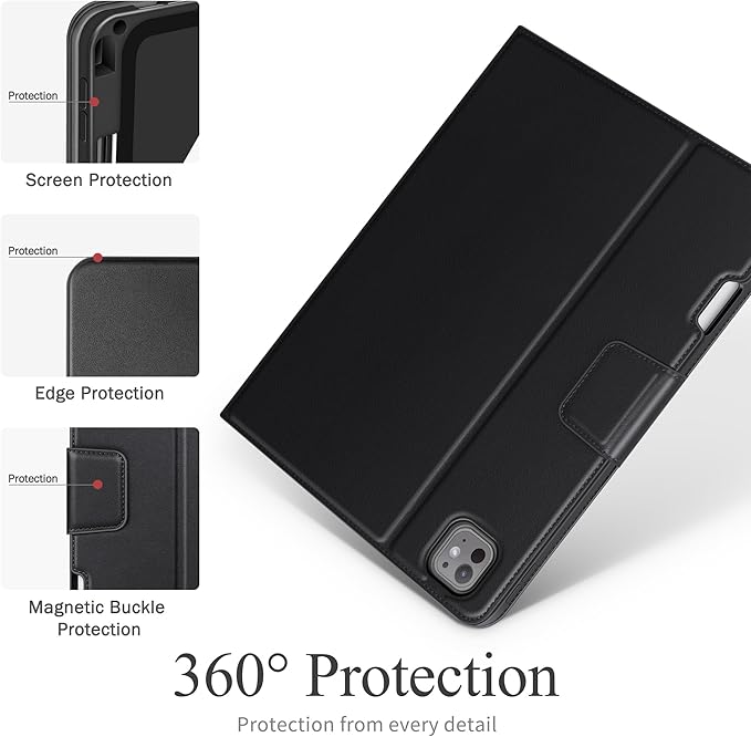 auaua Case for iPad Pro 13 Inch (M5/M4) 2025/2024 with Pencil Holder and Pocket Multiple Viewing Angles Magnetic Closure Auto Sleep/Wake (Black)