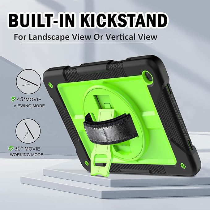 BMOUO for Samsung Galaxy Tab A9+ Plus Case 11 2023 (SM-X210/X216/X218) Shockproof Galaxy Tab A9 Plus Case with Rotating Stand and Hand/Shoulder Strap Green and Black