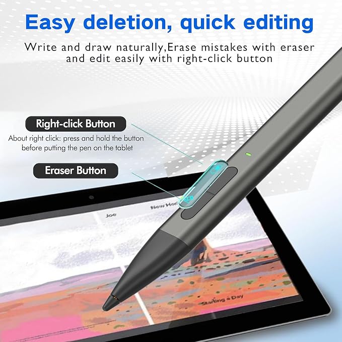 Slim Pen 2 for Microsoft Surface with 4096 Pressure Eraser &amp Right-Click Palm RejectionGraphite Nibfor Surface Pro 12/11/10/9/8/7/6/5/4/XSurface Go 4/3/2Book 3/2/1Laptop1-6Surface Studio 2