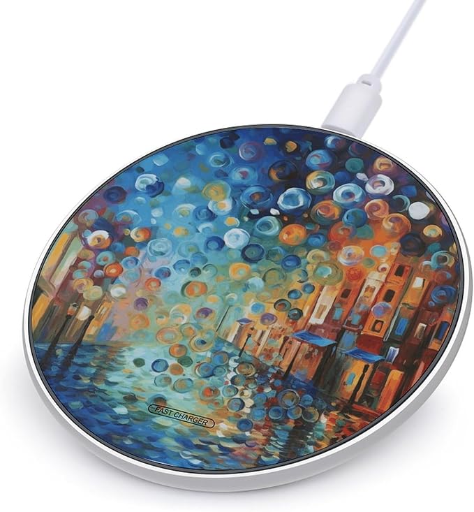 Colored Painting Wireless Charger Fast Wireless Charging Pad with USB Cable 10W Anti-Slip Magnetic Wireless Charger Portable Slim Charger Puck Travel Charging Station