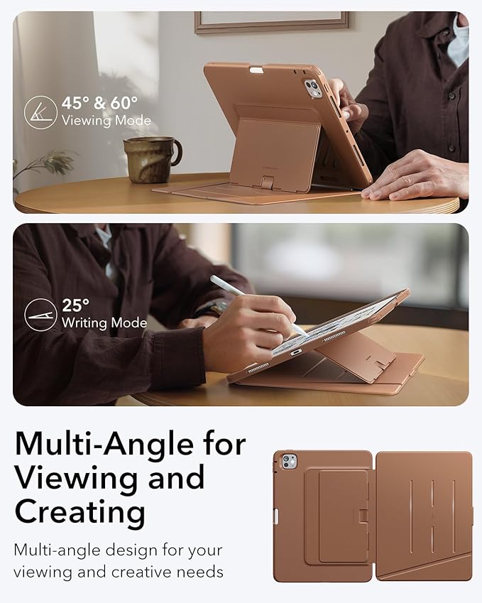 ESR for iPad Pro 11 Inch Case (M5/M4) 2025/2024 Vertical Stand Cover Multi Stand Angles Ultra-Stable Case with Pencil Holder Flip Series Brown