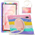 for Galaxy Tab S11 Ultra Rotating Case 14.6inch Heavy Duty Hybrid Rugged Case with S Pen Holder Shockproof Kids Cover with 360 Rotation Stand/Shoulder Strap (Colourful Pink)