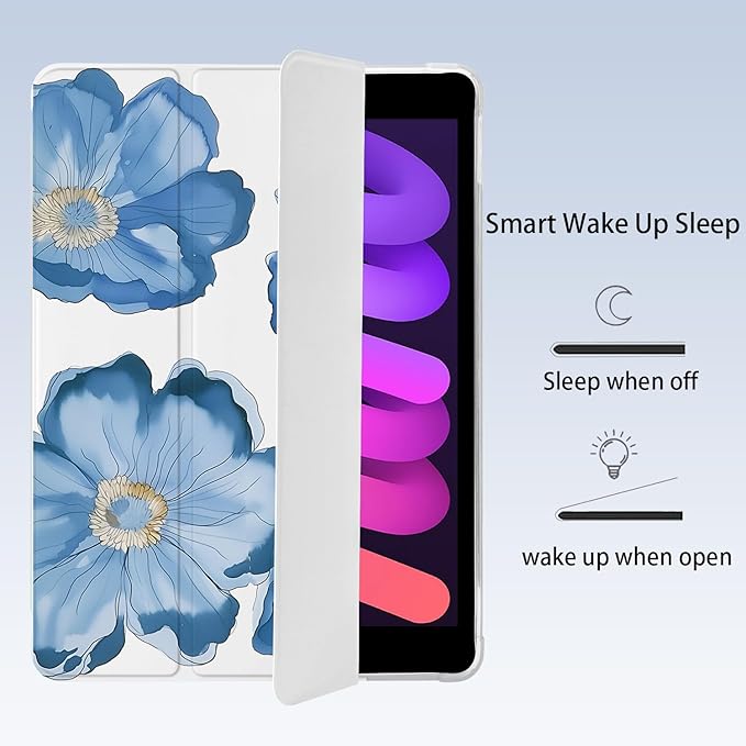 Cute Floral Flower for iPad Pro 12.9 Inch Case 5th/6th Generation 2022/2021/2020 with Pencil Holder Auto Sleep/Wake White Leather Soft TPU Back Cover