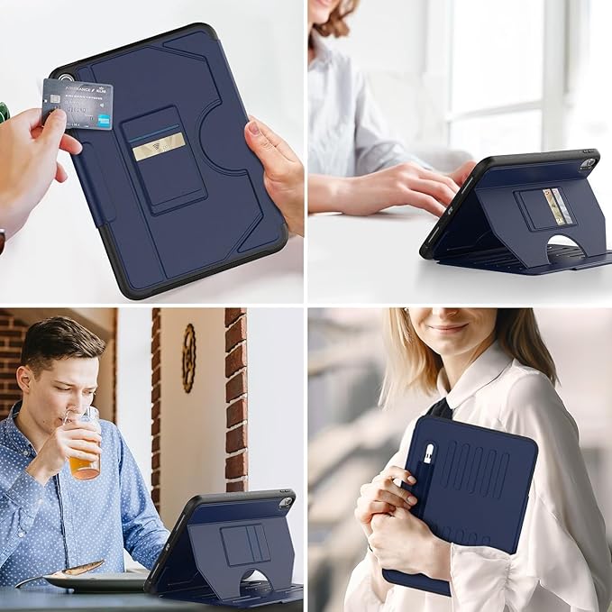 Case for iPad (A16) 11th/10th Generation 11''/10.9'' 2025/2022: Shockproof Protective Cover with Auto Wake/Sleep Strong Magnetic Multi-Angles Stand Pencil Holder Card Slot Blue