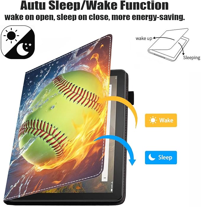 Case for All-New Amazon Fire Max 11 Tablet (11 Inch 13th Generation 2023 Release) with Card Slot &amp Auto Sleep/Wake - Slim PU Leather Stand Folio Cover Burning Softball Fire and Water