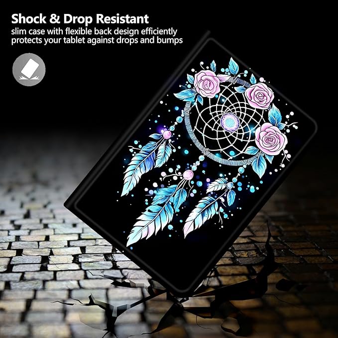 DIGTIALLL Case for Amazon Kindle Fire Max 11 Case (13th Generation 2023 Release) 11 PU Leather Smart Protective Cover with Auto Sleep/WakeDreamcatcher Pink Roses