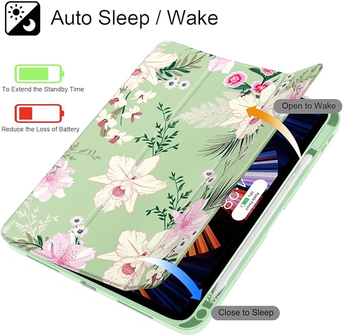May Chen for iPad (A16) 11th Generation Case 11 Inch 2025 iPad 10th Gen Case 2022 10.9 inch Built-in Pencil Holder with Shockproof Cover Clear Back Shell Auto Wake/Sleep Garden Flower