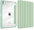 Case for iPad Pro 11 Inch (M5 2025 M4 2024) – [Built-in Pencil Holder] Shockproof &amp Stylish Clear Hard Back + Soft TPU Edge Magnetic Trifold Stand Auto Wake/Sleep Green Striped