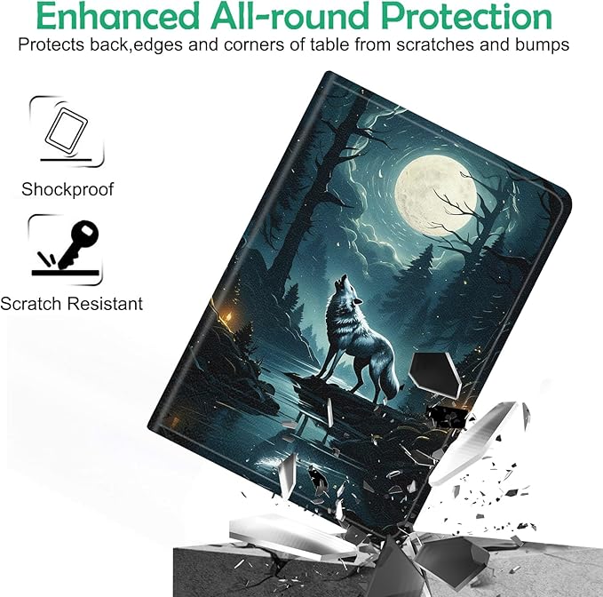 Compatible with iPad Air 13 inch Case (M3 2025 /M2 2024)/12.9 inch Case (6th/5th/4th/3rd 2022/2021/2020/2018) with Pencil HolderAuto Wake/Sleep Protect CoverHowling Wolf