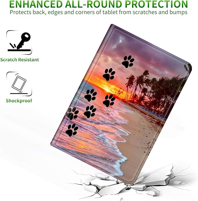 Case for iPad 9th/8th/7th Generation Tablet iPad 10.2 Case 2021/2020/2019 for Women Men Multi-Angle Viewing Shockproof Smart Protective Tablet Case for iPad 10.2 Inch Dog Paw Print Beach