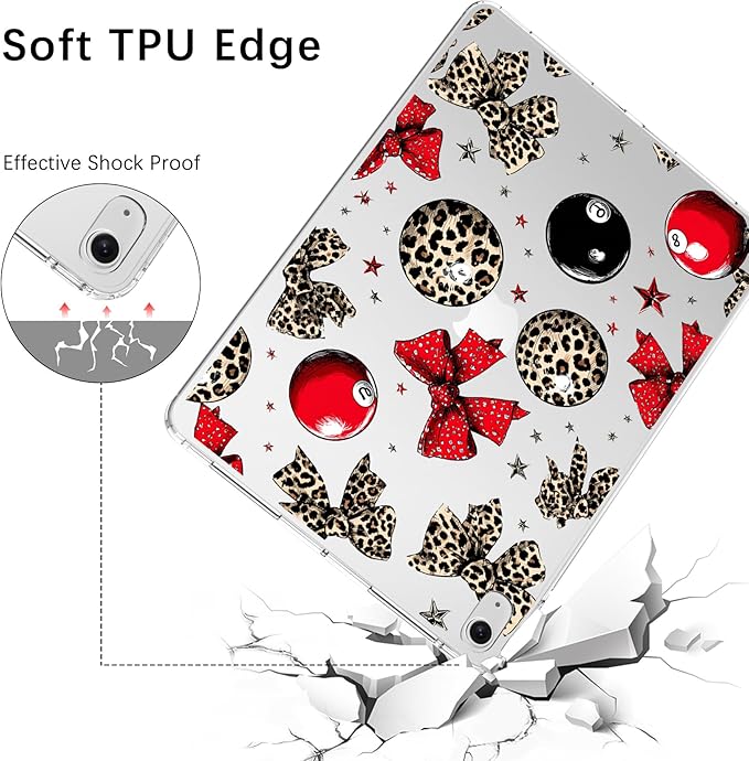 for iPad Pro 13-inch (M4) 2024Leopard Print Bow Crystal Clear CaseSlim Lightweight Anti-Scratch Soft TPU Bumper Hard Acrylic Back Cover for Women